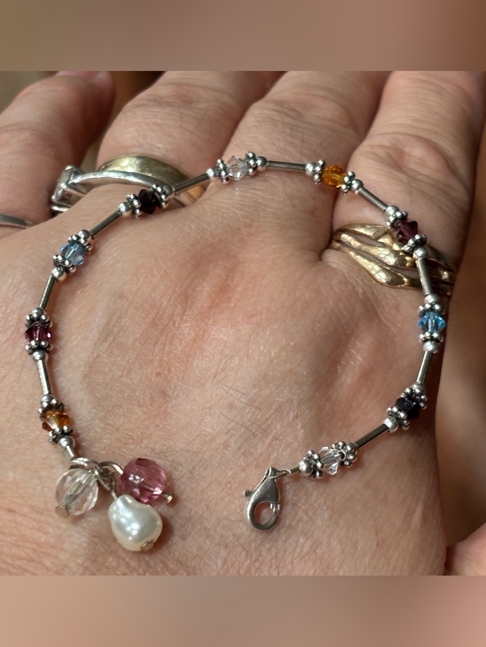Sterling Silver Multi-Color Crystal Tube Beaded Bracelet